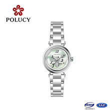 Blume im Zifferblatt alle Edelstahl Swiss Ronda Quarzwerk Lady Watch